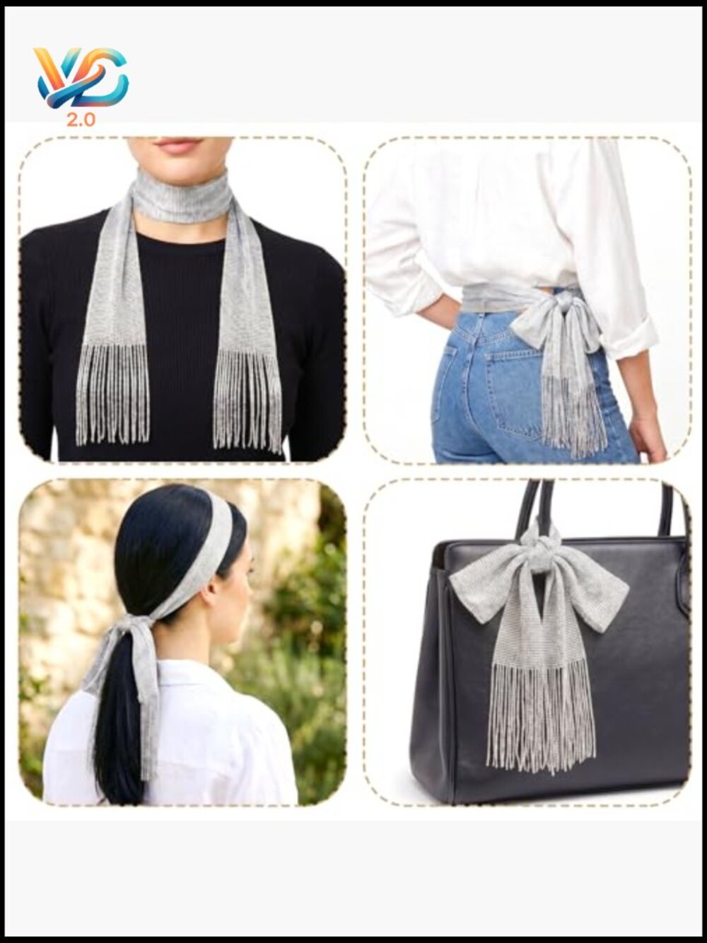 Long Skinny Scarf Sparkly Metallic Knit Multifunctional Necktie Head Wrap Belt - Picture 6 of 7